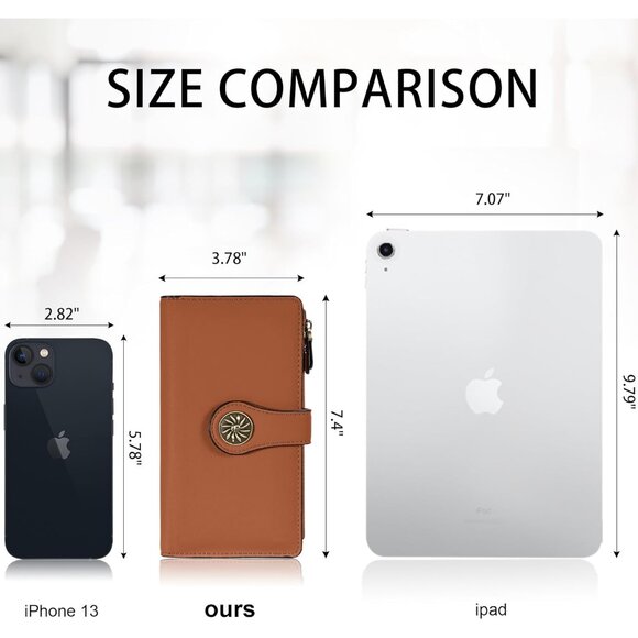 New Luxury Waxed Leather RFID Wallet for Women Large Capacity Clutch - Tan - Picture 5 of 9